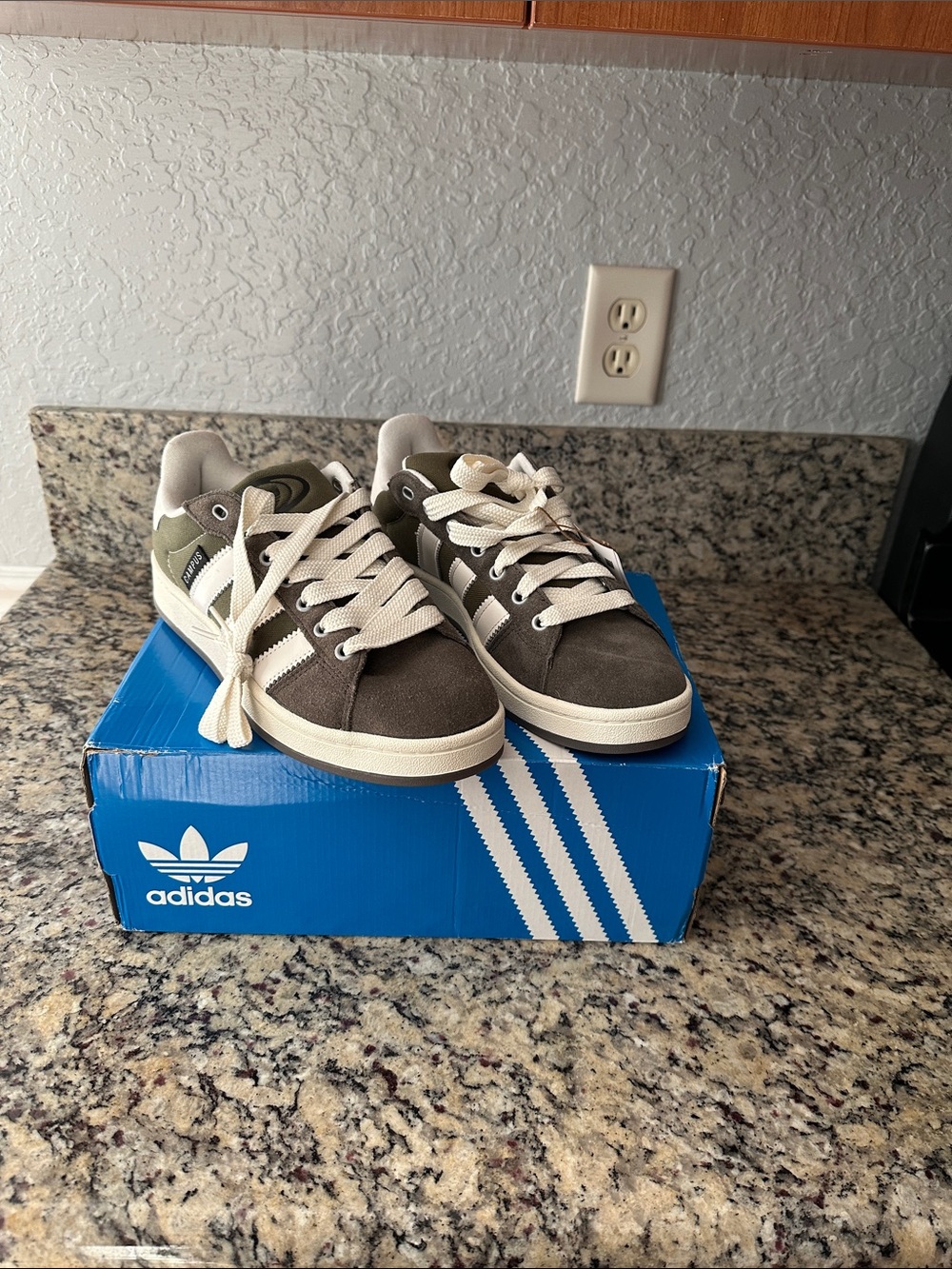 adidas Mens Suede Sneakers in Olive Green & Cream Accents